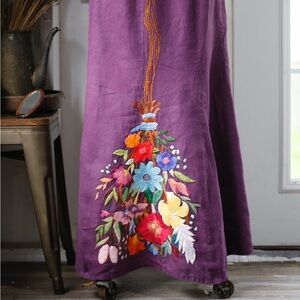 Purple Skirt with Colorful Floral Embroidery Broom